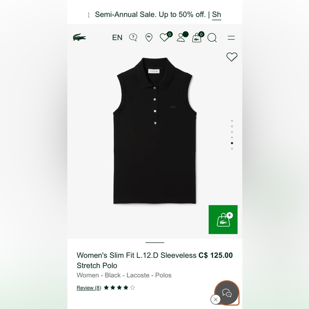 Final Price- No Offers! Ladies Lacoste Black Cotton Sleeveless Polo